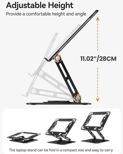 tounee Laptop Stand for Desk, Adjustable Computer Stand Holder with 360° Rotating Base, Ergonomic Laptop Riser Compatible with MacBook Pro Air, All Laptops 10-16"-Black