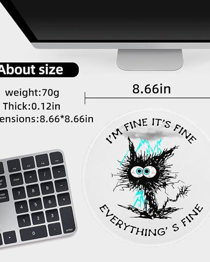 Black Cat Round Mouse Pad, Funny Small Mousepad with Non-Slip Rubber Base, Round Mouse Pads for Desk Accessories Laptop Gaming Office Supplies Decor(8.6 x 8.6 Inch)