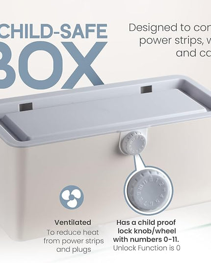 KinderSense® Cable Management Box - Cord Organizer with Child Proof Lock - Cord Hider to Conceal Wires,Power Strips from TV,Computer,Desk and Babies - 12 X 5.25 x 5.25 (Gray)