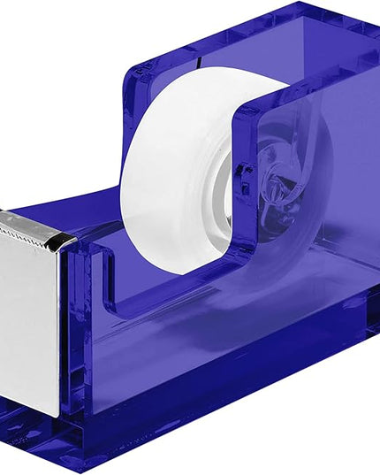 OfficeGoods Acrylic Tape Dispenser – Modern Desk Organizer for Office Supplies – Heavy Duty Refillable Tape Holder for Home and School Crafting – Stylish Desktop Accessory for Gift Wrapping, Blue