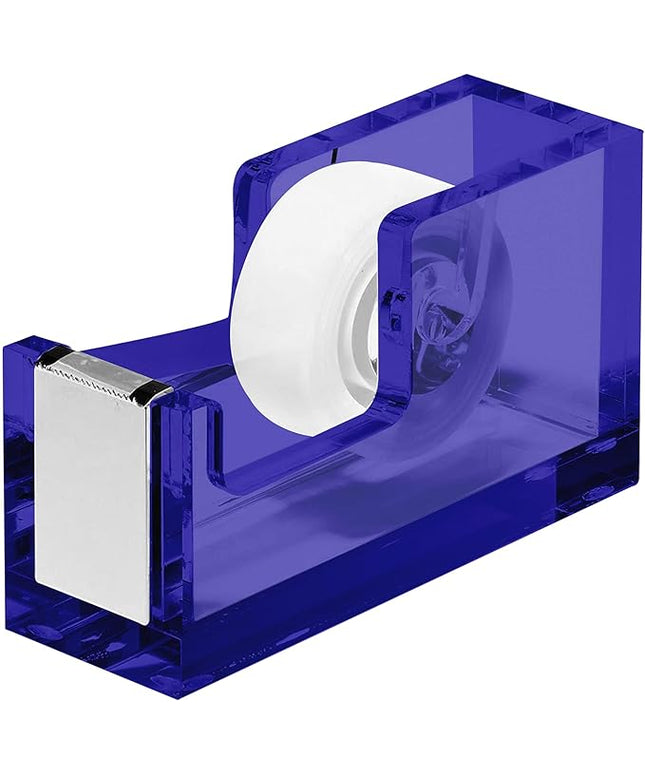 OfficeGoods Acrylic Tape Dispenser – Modern Desk Organizer for Office Supplies – Heavy Duty Refillable Tape Holder for Home and School Crafting – Stylish Desktop Accessory for Gift Wrapping, Blue