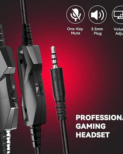 A88 Gaming Headset with Microphone for Pc, Xbox One Series X/s, Ps4, Ps5, Switch, Stereo Wired Noise Cancelling Over-Ear Headphones with Mic, for Computer, Laptop, Mac, Nintendo (Black Red)