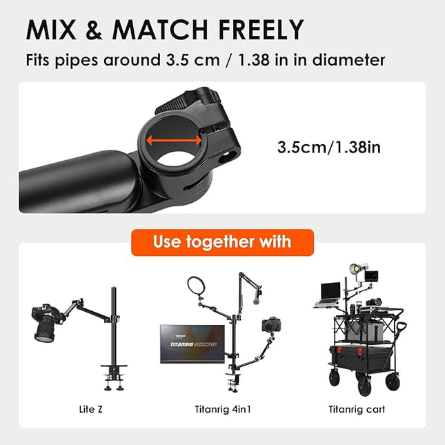 TARION Modular Desktop Camera Mount - 19"/48 cm DSLR Desk Arm with 1/4" Screw Ballhead 360 Degrees Adjustable - Compatible with 35 mm Rods - Titanrig Arm Z