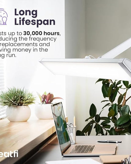Neatfi 3,500 Lumens Ultra Task Lamp, 26 Inches Metal Lamp, Dimmable, 45W, 270 Pcs SMD LEDs, Desk Light for Home, Office (Non-CCT with Base, White)