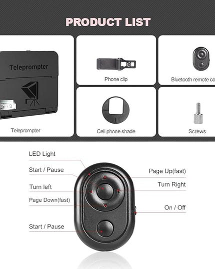 LENSGO TC7S Portable Teleprompter for Phone, One-Second Fold Mini Teleprompter with Remote Control,App Compatible with iPhone & Android for Online Teaching Vlog Live Streaming Interview