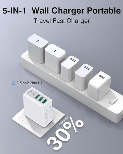 [2-Pack] 50W USB C Wall Charger Block,5-Port Type C Fast Charging Brick Cube Dual PD Power Adapter&QC Multiport Wall Plug Adapter for iPhone 16 15 Pro Max,AirPods 4,iPad,Samsung,Watch10,Ultra2