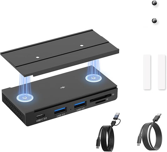 EJAY 5-in-1 Magnetic USB 3.0 Hub with SD/TF Card Reader, 2 USB-A + 1 USB-C Ports, Includes Sliding Rail, Screws & Sticky Pads for MacBook Laptop PC