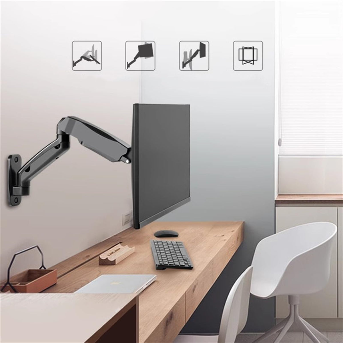 UYCVT Monitor Desk Mount Wall Mounted Single Monitor Arm for Max 32 Inch Screens, Fully Adjustable Gas Spring Monitor Mount Holds 2.2-19.8Lbs, Vesa 75X75Mm/100X100Mm, Black Com
