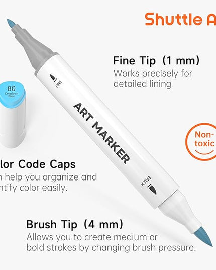 Shuttle Art Pastel Alcohol Markers Brush tip, Dual Tip Brush & Fine Tip Art Marker Set, 50 Colors plus 1 Blender Marker Pens with Case Perfect for Illustration Kids Students Adults Coloring Sketching