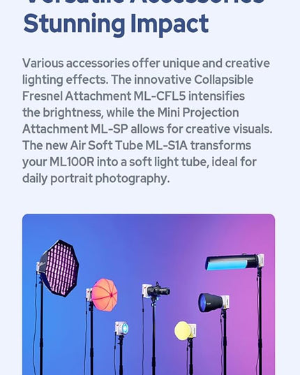Godox ML100R 110W RGB LED Video Light, with Interchangeable 15° Reflector/1800-10000K CCT/14 Cinematic FX Effects/Multiple Power Options/Supports App Control,for Filming/Live Streaming etc.