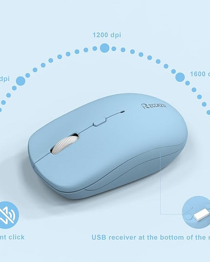 Wireless Keyboard and Mouse Combo, Full-Sized Wireless Keyboard and Adjustable DPI Mouse, 2.4GHz USB Receiver, Silent Keyboard and Mouse for PC, Windows, MAC, Desktop, Laptop(Sky Blue-B)