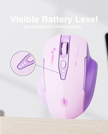 Uineer Wireless Bluetooth Mouse,[Upgraded] Rechargeable Computer Mice (BT 5.0/4.0+2.4G Hz) with Visible Battery Level, 4 Adiustable DPl, Portable PC Mouse for MacBook Chromebook,Purple