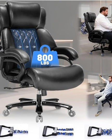 800lbs Executive Office Chair with resistance band, Big and Tall Desk Chair with Lumbar Support, Computer Office Chairs for Heavy People,Desk Chairs with Pocket Spring Cushion,Dual Rubber Wheel