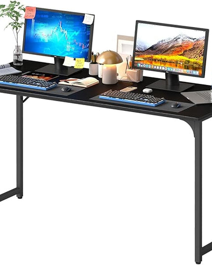 PayLessHere | 55 Inch Computer Desk | Black | Office Desk with Metal Frame, Adjustable Feet | Water-Resistant, Scratchproof Surface | Sturdy Writing Table for Home Office or Study | Pack of 1