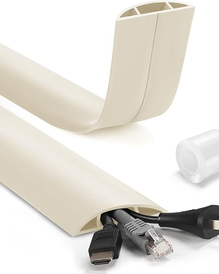 4ft Cord Covers for Wires on Floor, LZEOY Extension Floor Cable Cover, Beige Floor Cable Management, Hide Cord Cover Floor, Electrical Cable Hider Cord Protector Floor, Cable Cavity: 0.78" W x 0.32" H