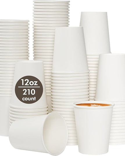 TV TOPVALUE 210 Count 12 oz Coffee Cups, White Paper Cups 12 oz for Water Juice or Tea, Perfect for Office Home Party