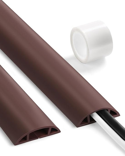 Floor Cable Cover 3ft Brown, LZEOY Cord Covers for Wires on Floor, Low Profile Cord Hider Cable Management, Office/Carpet Compatible