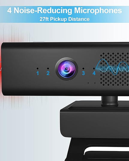 ROTOPATA Webcam with Speakers and Mic, Full HD 1080P/30FPS Computer Camera for Streaming Video Conference , 4 Noise-Cancelling Mics, Privacy Cover, 90°FOV, USB-A, Webcam for PC Desktop Monitor Laptop