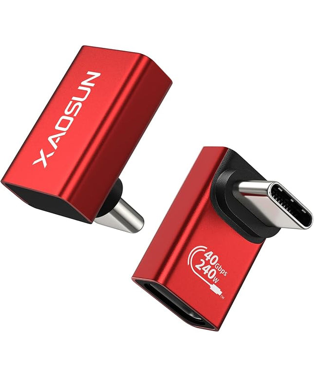 XAOSUN USB C 90 Degree Adapter 2 Pack, 240W 40Gbps USBC Angle adapters, Thunderbolt 4 Right Angle Adapter Compatible with Steam Deck, ROG Ally, MacBook, Switch, iPhone 17 16/15