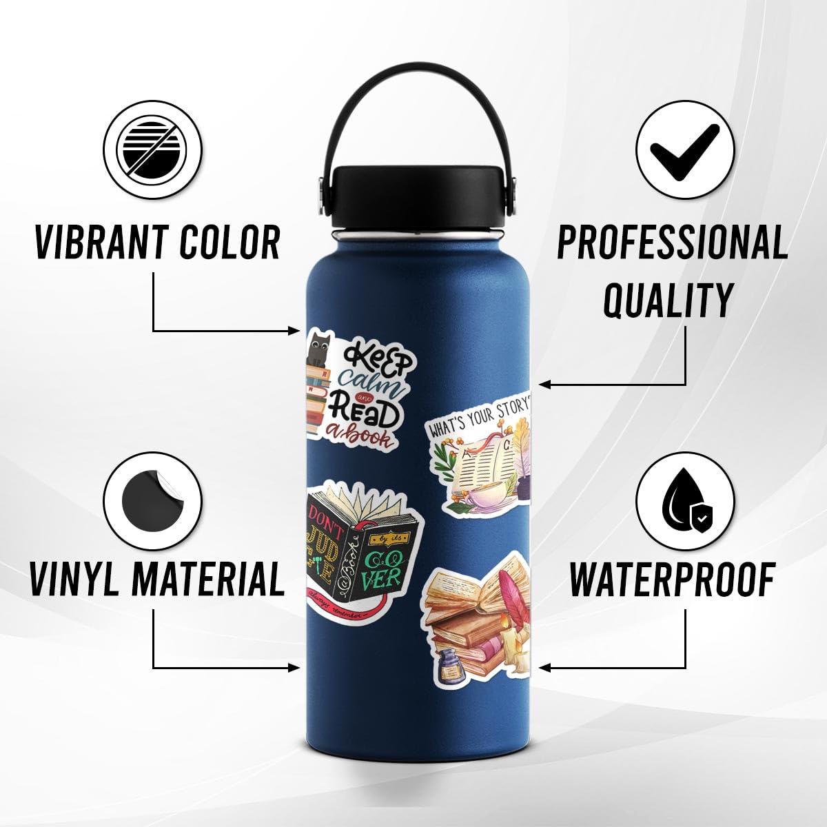 50 Pack Pcs Book Lover Stickers for Water Bottles Waterproof Vinyl Laptop Luggage Scrapbooking Books Vintage Sticker Packs Bulk Set Adults Teens Women Kids Aesthetic Small Decals
