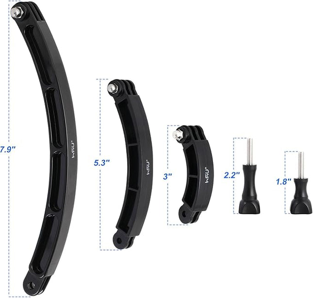 HSU 3 in 1 Curved Extension Arm Kit, Extension Pivot Arm Adjustable Monopod Bracket for GoPro Hero 13/12/11/10/9/8/7/6/5 Black, Session 5/4, DJI Osmo Action and More