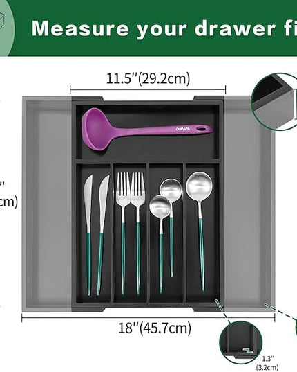Utoplike Bamboo Silverware Drawer Organizer, Expandable Kitchen Utensils Drawer Organiser, Cutlery Tray Dividers, Flatware Caddy Drawer Insert, Office Supplies, Black 5-7 Slot