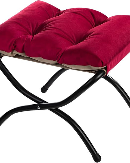 HollyHOME 15"(H) Folding Footrest Stool, Upholstered Small Foldable Ottoman, Accent Padded Sofa Foot Stool for Lazy Chair, Metal Frame Portable Foot Rest Ottoman for Living Room, Bedroom, Burgundy