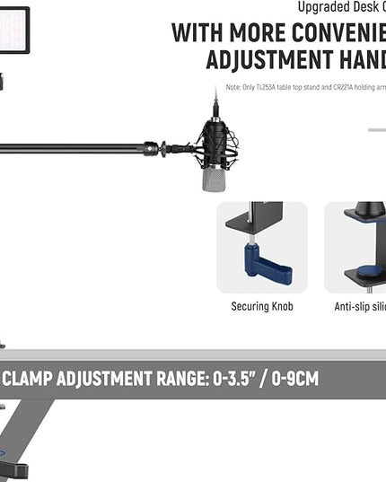 NEEWER Camera Desk Mount with Overhead C Amera Mounting Arm and 1/4" Ball Head, 17" - 41" Adjustable Tabletop Light Stand with C Clamp for DSLR Camera, Ring Light, Webcam, Photo Video Shooting