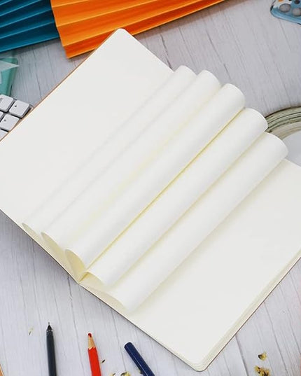 A5 Blank Notebook Bulk,48 pack Kraft Cover Blank Sketch Book Pad Travel Journals with Pastel Color Spine for Students Office, 60 Pages, 8.3”x 5.5”