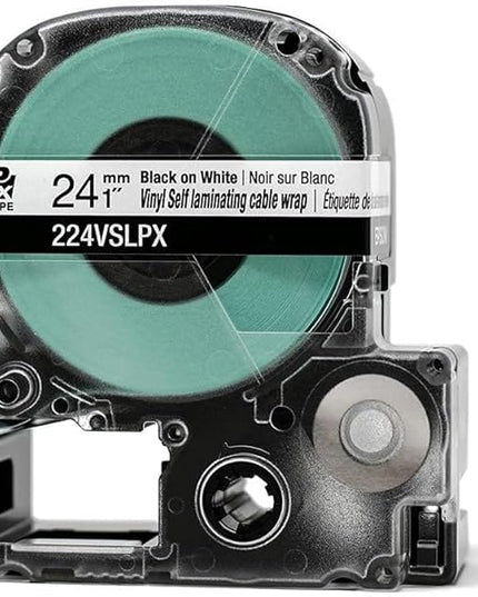 Epson LABELWORKS 224VSLPX-5PK Genuine Tape Cartridge - 5 Pack Black on White Flexible and Durable Vinyl Self Laminating Overwrap Industrial Label Maker Tape - 1" (24MM) Wide, 26.2 ft 5 Cartridges