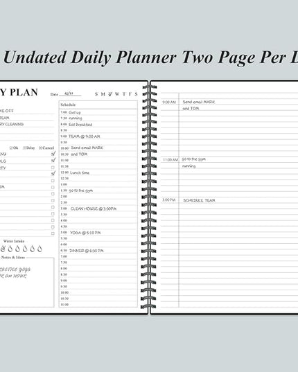 Daily Planner Undated - A4 To Do List Notebook Hourly Schedules, Spiral Appointment Planner for Women and Men,PVC Hardcover, Inner Pocket, Elastic Closure, 8.5" x 11", Black