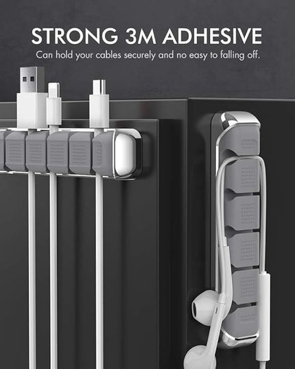 AHASTYLE Cable Organizer Holder 5 Slots Desktop Cord Wire Clips Keeper for Organizing USB Cable/Power Cord/Wire Home Office and Car (Grey)