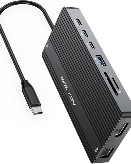 USB C Docking Station Dual Monitor, 14 in 1 USB C Hub, Adapter with 2 HDMI+DP(4K60Hz), Ethernet, 3 USBC 10G,100W PD, SD/TF, Audio, Laptop Docking Station for Dell/HP/Lenovo/ThinkPad/Surface (Black)