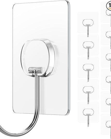 Large Adhesive Hooks for Hanging Heavy Duty Wall Hooks Self Adhesive Towel Coat Hooks Waterproof Transparent Hook for Bathroom Shower Kitchen Keys Door Outdoor Home Improvement Utility Hook 12 Pack