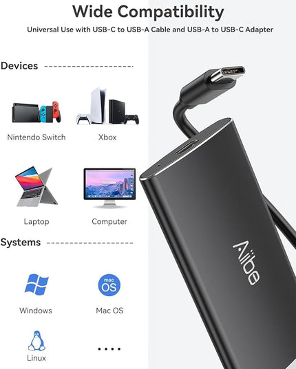 Aiibe 500GB External Solid State Drive USB C Portable SSD USB 3.2 Gen 2, Up to 1050MB/s, External SSD 500GB External Hard Drive for iPhone 15/Pro, Laptop, Mac and PS4 (Black)