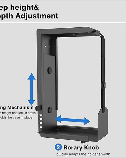 Universal Wall or Under Desk CPU Mount, PC/NAS Bracket – 4.5 to 9.2 inch Wide Computer Holder, Space-Saving Design with Safety Lock,Max Load 32Lbs