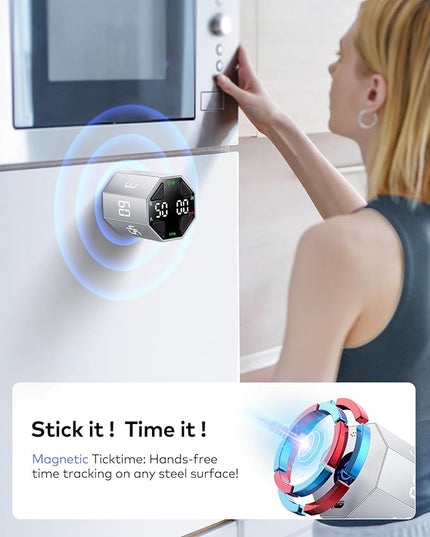 Pomodoro Timer Cube, Custom Pomodoro, Pause & Resume, Silent, Vibrate & Adjustable Sound Alert, for ADHD, Task, Work, Study, 3/5/10/15/30/45/60min & Custom Countdown,Silver