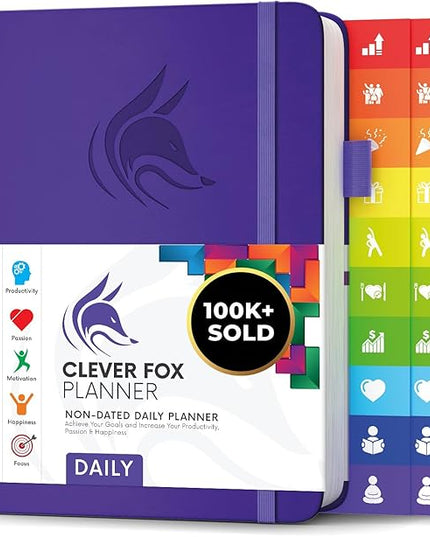 Clever Fox Daily Planner – Undated Planning Notebook with Hourly Schedule & To-Do List – Personal Day Task & Work Organizer, 6 Months (Purple)
