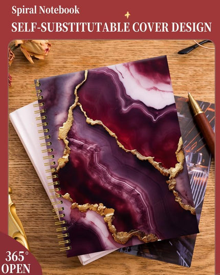 Spiral Journal Notebook for Women,A5 College Ruled Notebooks 6"x 8.4", 120 Pages (60 Sheets) Lined Journal with Premium Thick Paper,Perfect for School Office Home(Red Gold Marble)