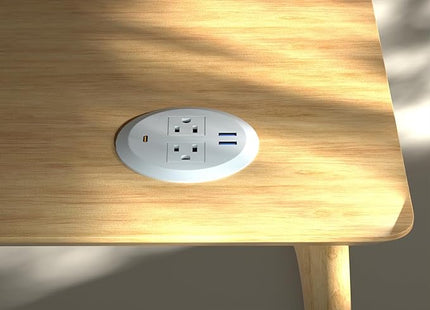 Desktop Power Grommet - 2pcs,3-inch PD30W USB C Desk Fast Charging Station,3-USB Port,Flush Mounted for 3-1/8" Desk Grommet Holes,Round Recessed Power Outlet,ETL-Certified,6.3 ft Cord,White