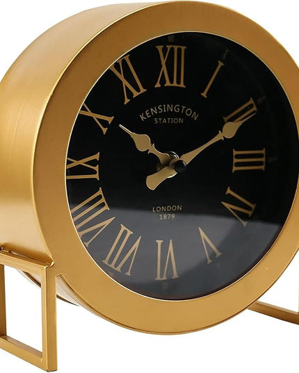 YOUKI Vintage Desk Clock, Small Gold Table Clock, Silent Non-Ticking Classic Battery Operated Decorative Mantel Desk Shelf Clock for Living Room Decor