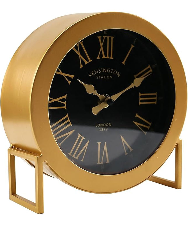 YOUKI Vintage Desk Clock, Small Gold Table Clock, Silent Non-Ticking Classic Battery Operated Decorative Mantel Desk Shelf Clock for Living Room Decor