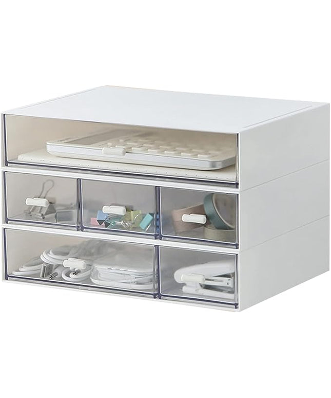 Desk Organizer with 6 Drawers, Makeup Organizer, Plastic Cosmetic Organizer, Bathroom Organization Boxes, Desktop Storage Box(White)