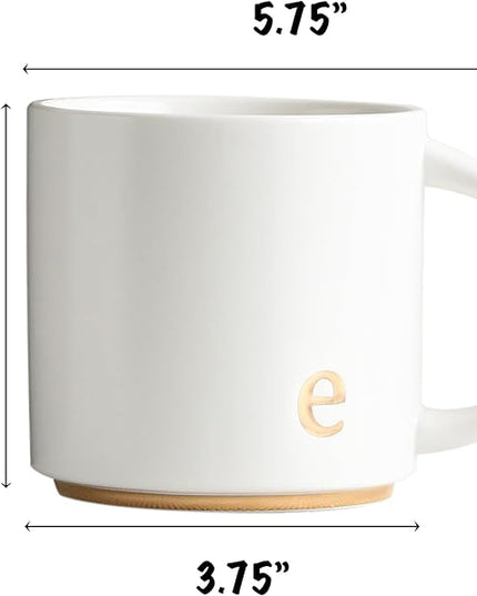 COLLECTIVE HOME - Monogram Ceramic Mugs, 15 oz Golden Initial Coffee Cups, Elegant Alphabet Tea Mugs, Elegant Personalized Mug with Gift Box, Luxurious Cups for Office and Home (e)