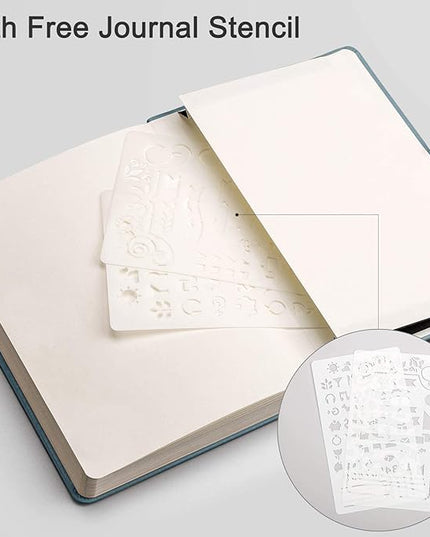 EMSHOI Dotted Notebook - 256 Pages A5 Dotted Grid Journal Notebook,120gsm Thick Paper,16 Perforated Pages, Smooth PU Leather, Inner Pocket,5.75'' × 8.38''-GrayBlue