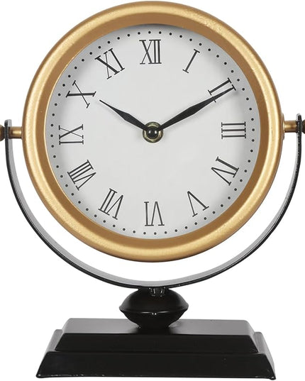 Desk Clock - Classic Vintage Clock and Decorative Shelf Decor,Silent Non-Ticking Clock with Distressed Metal Frame for Office, Living Room or Bedroom