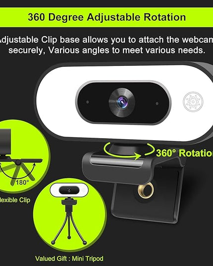 Webcam with Ring Light Microphone - Streaming Web Camera, 1080P Full HD Pro Camera for PC Mac Laptop Desktop, USB Computer Webcam with Privacy Cover and Tripod for Zoom Meeting Skype Teams Twitch