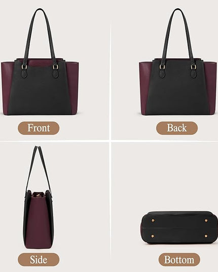 RAINSMORE Laptop Bag for Women 15.6 Inch Work Tote Bags Waterproof Computer Bags Leather Professional Laptop Purse Womens Laptop Briefcase Large Handbag for Office Teacher Travel, Black and Purple