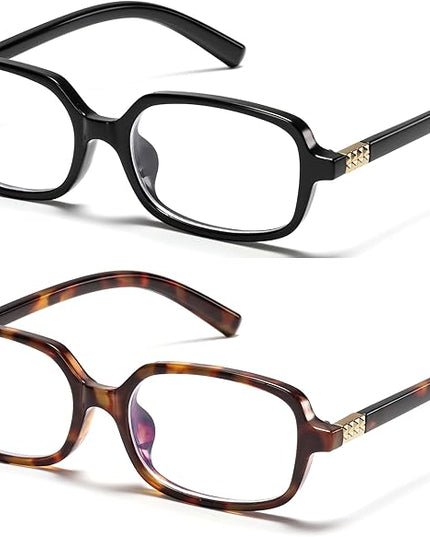 hnbliv Retro Rectangle Blue Light Blocking Glasses for Women 90s Fake Eyeglasses Y2K Fashion Computer Glasses Tortoise Frame