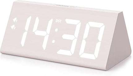fomobest Wooden Digital Alarm Clock with Dual USB Charging Ports, DST, Dimmable, Snooze, Modern Large Time Display LED Clock for Kids Bedrooms, Living Room, Desk, Table, Bedside, Nightstand (White)